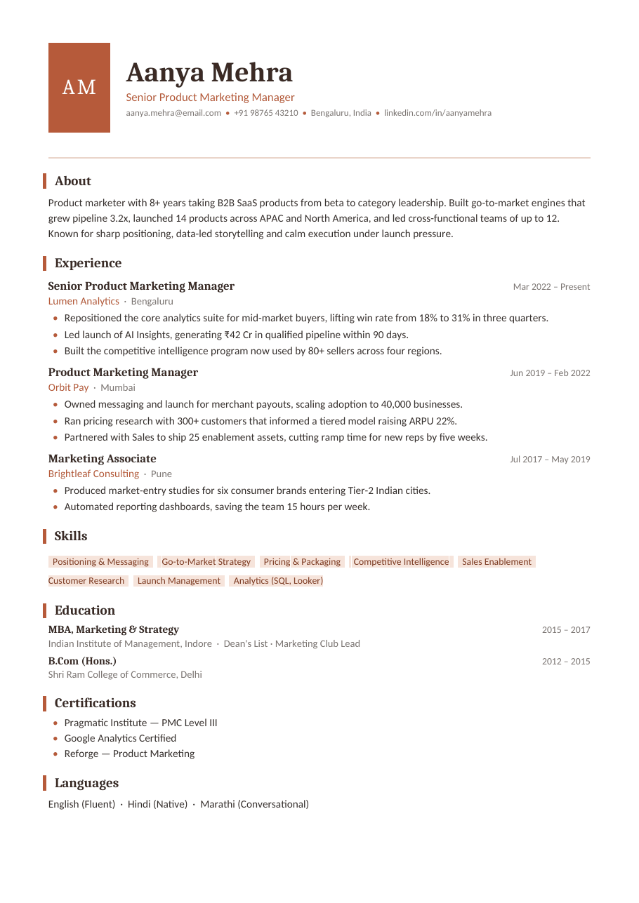 Terracotta Monogram résumé template