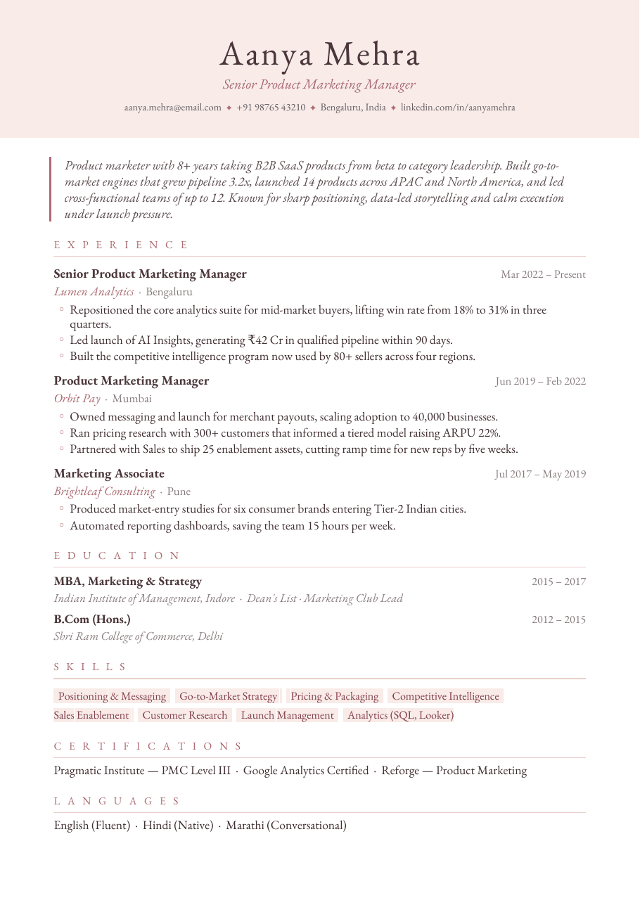 Blush Atelier résumé template