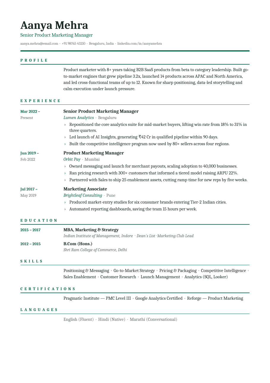 Emerald Ledger résumé template