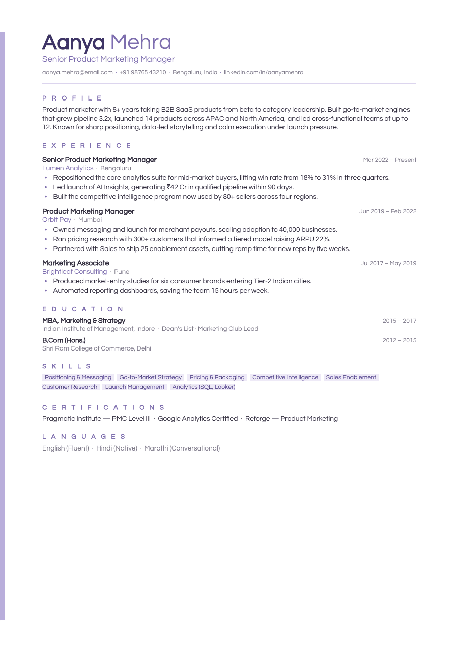 Lavender Haze résumé template