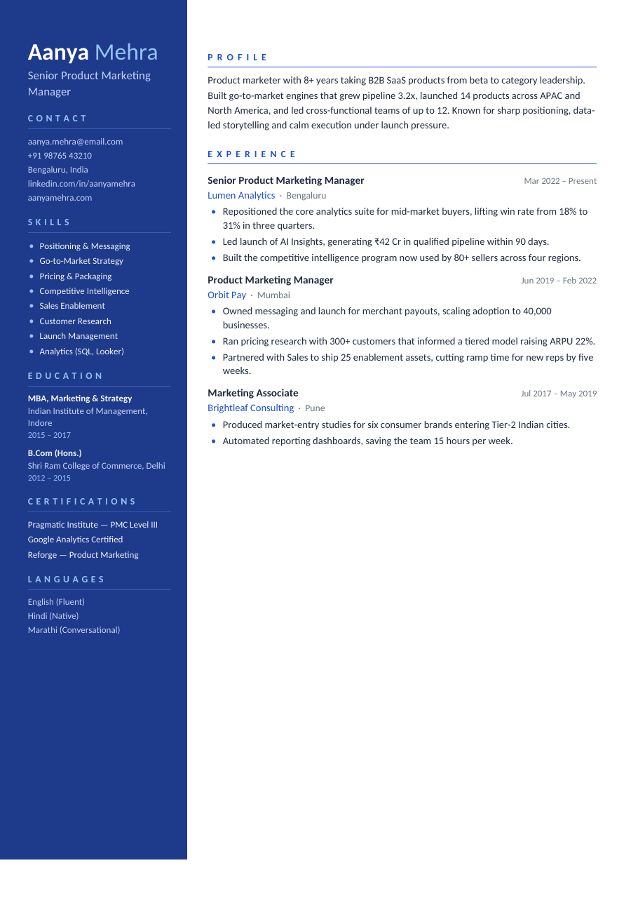 Cobalt Sidebar résumé template