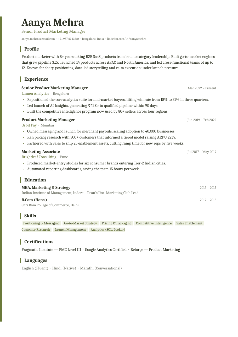 Olive Field résumé template