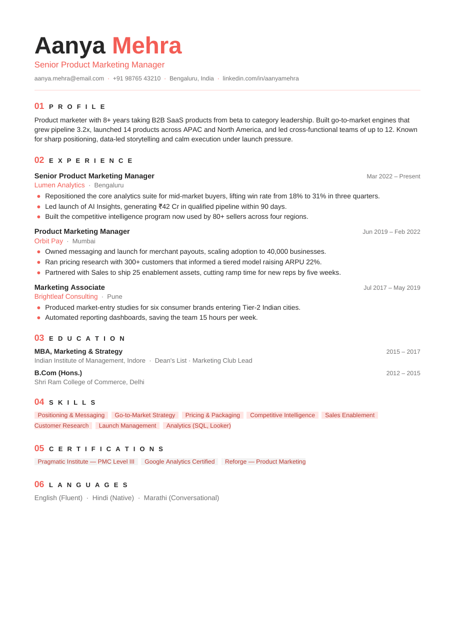 Coral Pop résumé template
