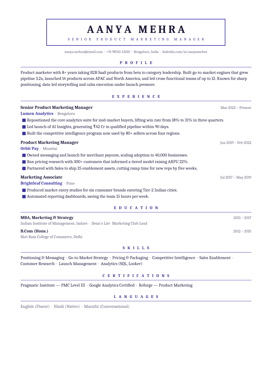 Indigo Boxed résumé template