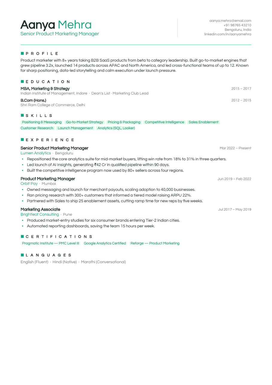 Mint Fresh résumé template