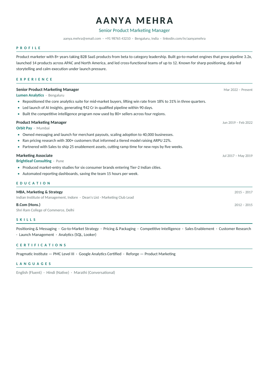 Teal Compact résumé template